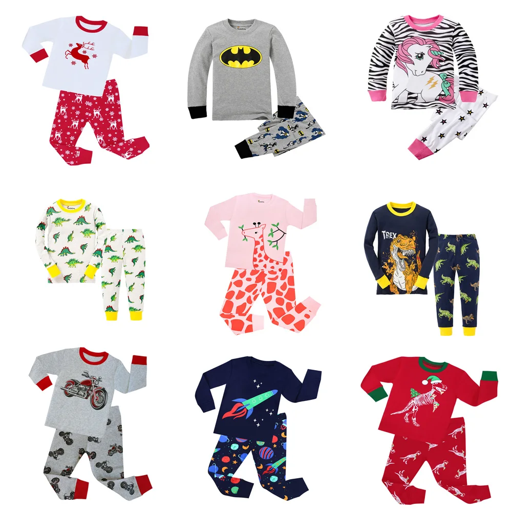 Детские хлопковые пижамы с длинными рукавами для мальчиков и девочек