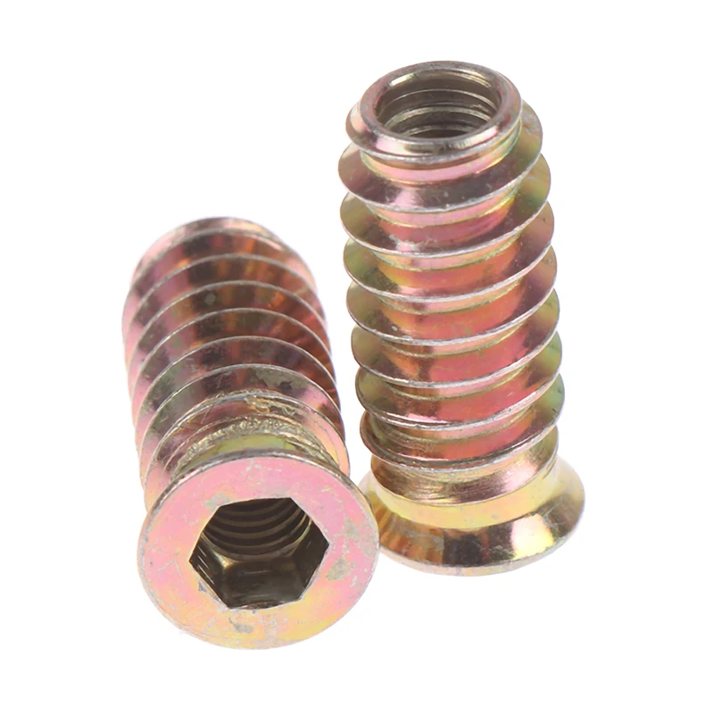 

10Pcs Hot Sale M6 Zinc Plated Carbon Steel Thread For Wood Insert Nut Flanged Hex Drive Head Furniture Nuts