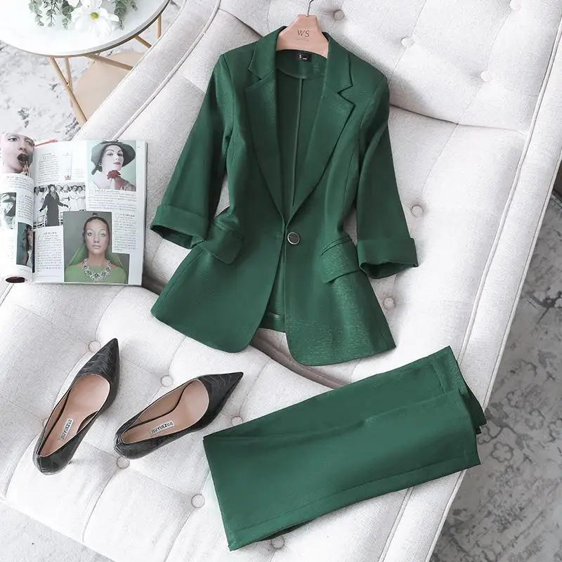 Women Summer New Blazer and Pants Sets Female Two Pieces OL Office Work Wear Jackets Ladies Solid Color Formal Pants Suits M571