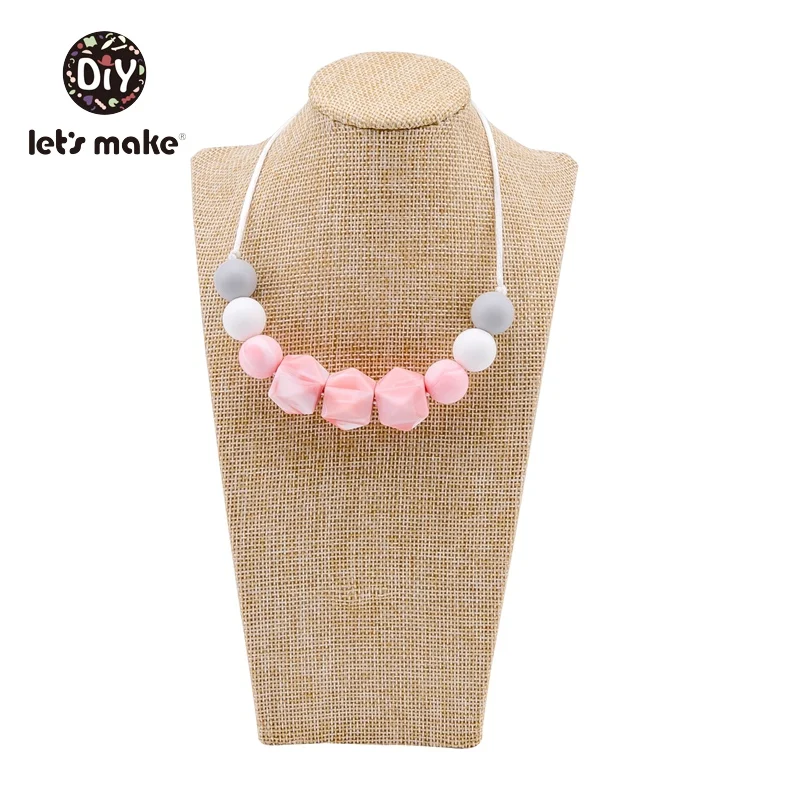 marble pink Давайте сделаем Силиконовые Прорезыватели из бисера Подсолнух деревянные грызуны Детские Прорезыватели ожерелья для мам кормящих BPA бесплатно вязанные бусины прорезыватели - Цвет: marble pink
