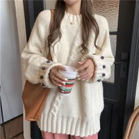 winter new loose and lazy design sense round neck pullover sweater for female students wear thick knit sweater womens clothing