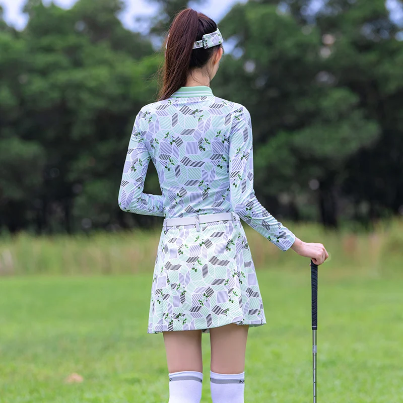 MG Autumn Golf Set Top Clothes Women Light Green Long Sleeve Polo Shirt Sportswear Spring Lady Sporty Thin Printing Short Skirts