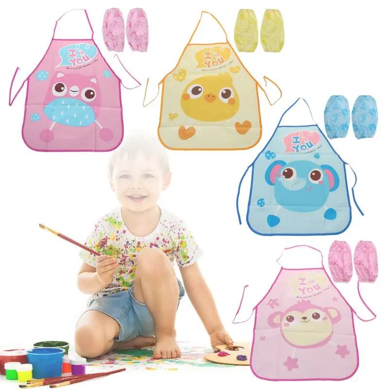 

1 Set Kids Apron Sleeves Children Painting Kitchen Cooking Waterproof Protection