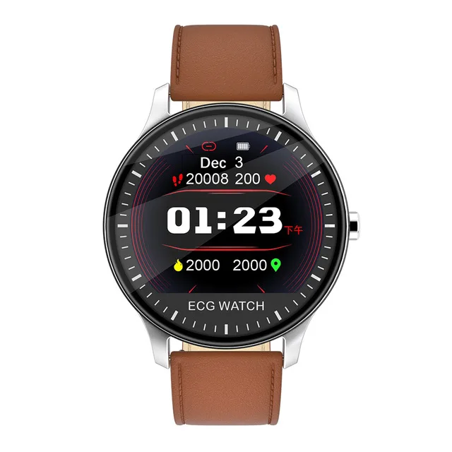 Leather Brown S10 ЭКГ PPG Смарт часы IP67 водонепроницаемый цветной экран Boold Монитор Сердечного давления напоминание браслет спортивные мужские умные часы - Цвет: Leather Brown