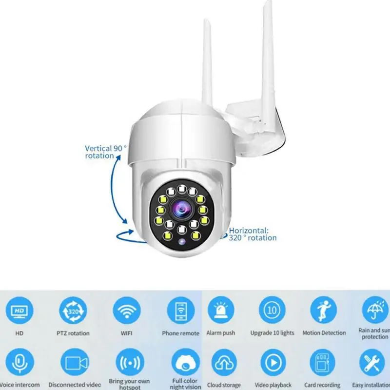 

1080P HD WIFI IP Wireless Camera Outdoor CCTV HD PTZ Smart Home Security IR Cam 14LED Infrared Internet Network HD Video Camera