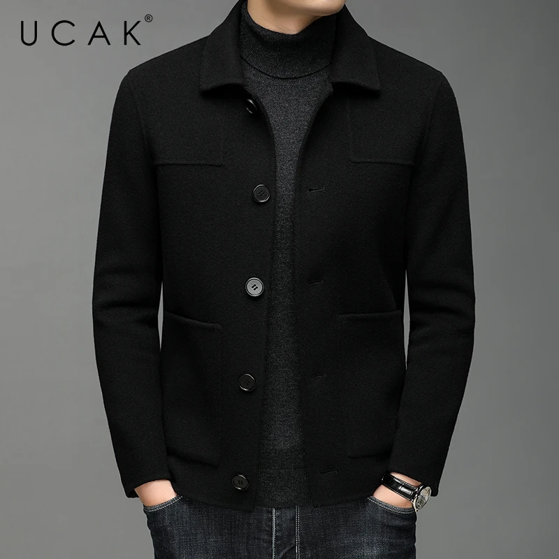 

UCAK Brand Classic Solid Color Pure Wool Blend Men Clothes Winter New Arrival Casual Coat Streetwear Jackets Colthing U8318