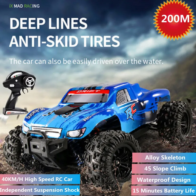 

45 Slope Climb RC Car 200M 4WD Independent Suspension Shock Waterproof Design 40KM/H High Speed Racing Drift Off-Road RC Car Toy