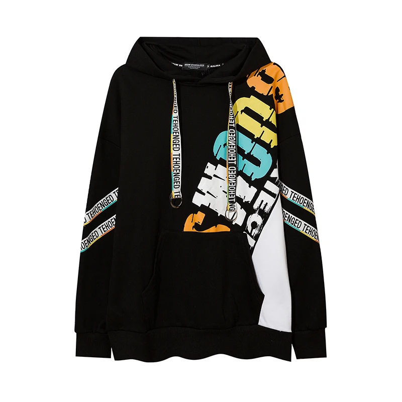 

Men Letter Print Couple Hoodie Sweatshirt Unisex Autumn Oversize Retro Pullover Female Cotton Color Block Hoodies худи оверсайз
