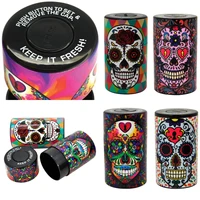 plastic air tight can stash vacuum sealed spice tobacco jar with tie dye skull