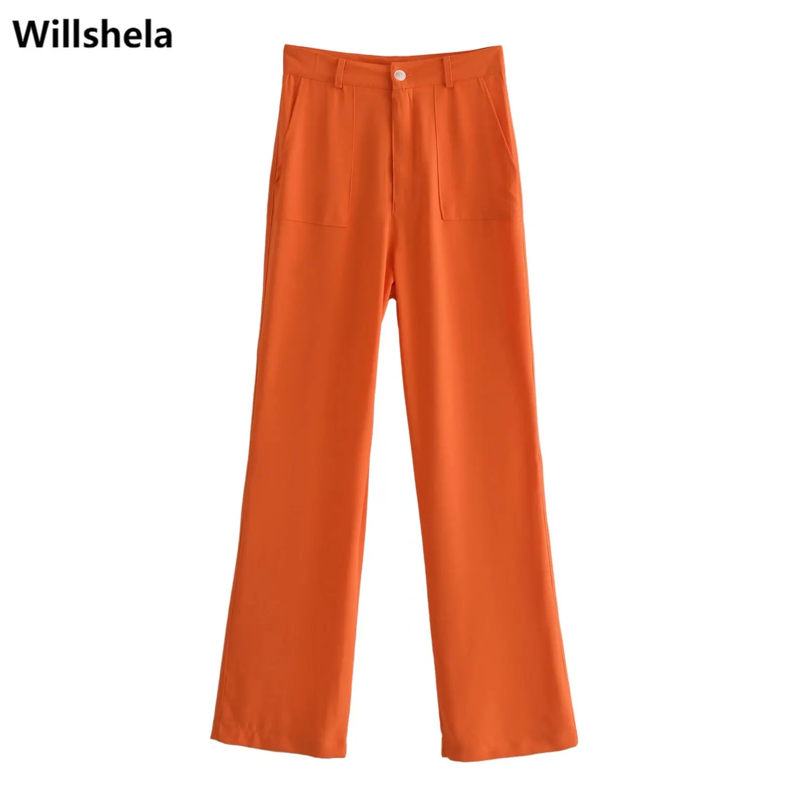 

Женские брюки Willshela, однотонные, с молнией спереди, винтажные, эластичные, с высокой талией, повседневные, шикарные