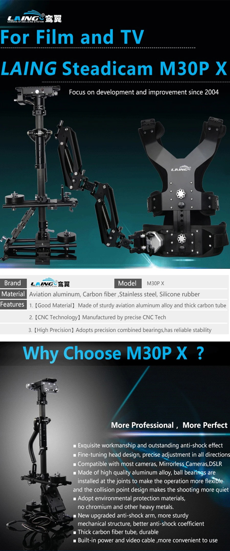 LAING M30P X Профессиональная камера Steadicam Стабилизатор Комплект для Nikon Canon DSLR камеры s фильм ТВ видео фильм жилет+ стабилизатор+ рука