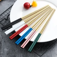 1 pair gold paint chopsticks long handle anti slip round head food sticks home dinnerware stainless steel kitchen tableware