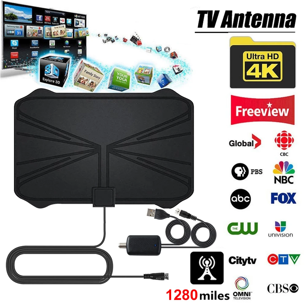 

4K Digital HDTV Aerial Indoor Amplified 4K TV Antenna 1080P Digital Antenna 1280 Miles Range For Life Local Channels Broadcast