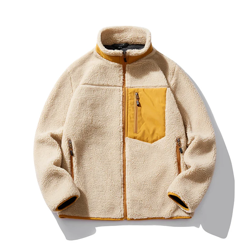 Мужская модная куртка из овечьей шерсти с длинным рукавом на молнии