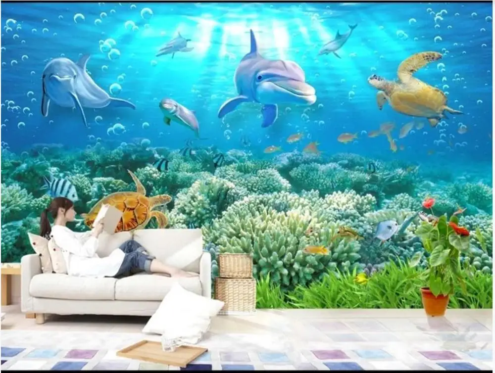 Фотообои под заказ 3d обои средиземноморский подводный мир дельфин 3D для гостиной