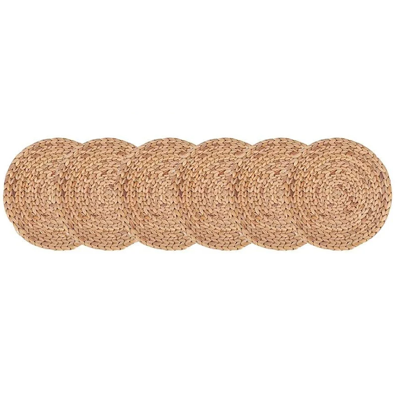 

Woven Placemats for Dining Table , Water Hyacinth Weave Placemat Set Round Braided Rattan Tablemats Insulation Pads Promotion
