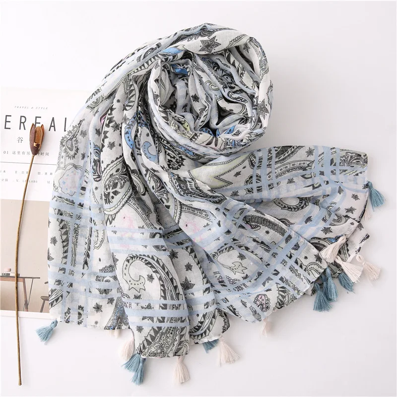 Женский хиджаб KYQIAO в стиле бохо осенне зимний длинный женский шарф богемном с