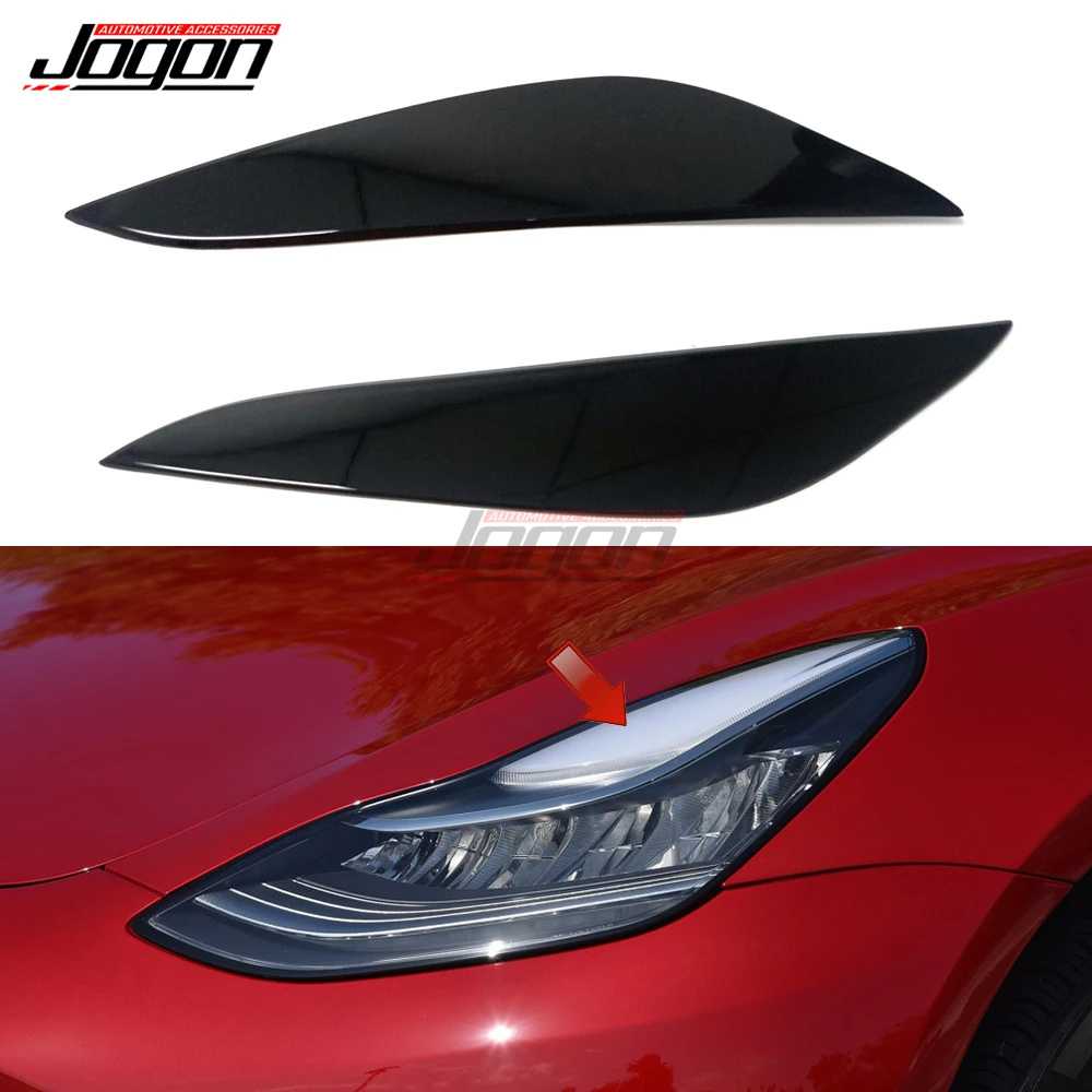 

2pcs ABS For Tesla Model 3 2017-2020 Car Front Headlight Head Light Lamp Eyelid Eyebrow Splitter Cover Trim Molding Accessories