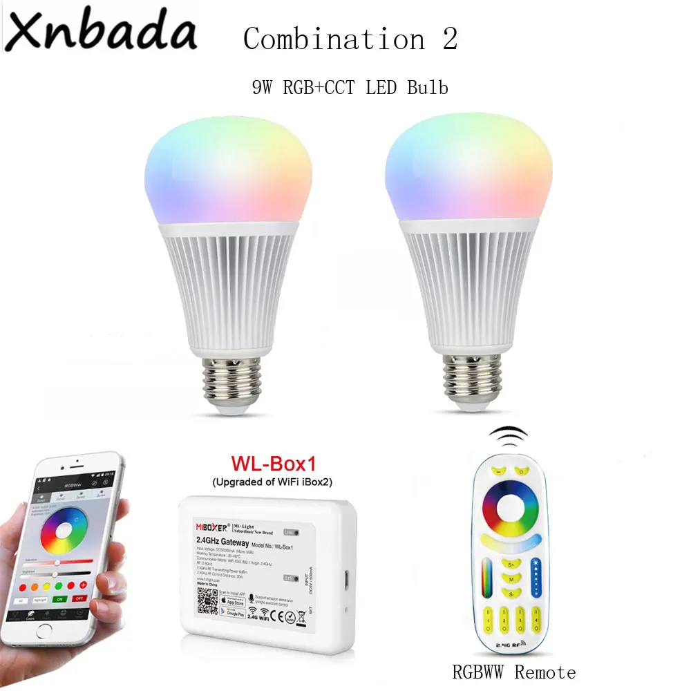 MiBoxer светодиодная грушевидная лампа с E27 9 Вт RGB + CCT 2 4 г RGBWW светодиодный контроллер