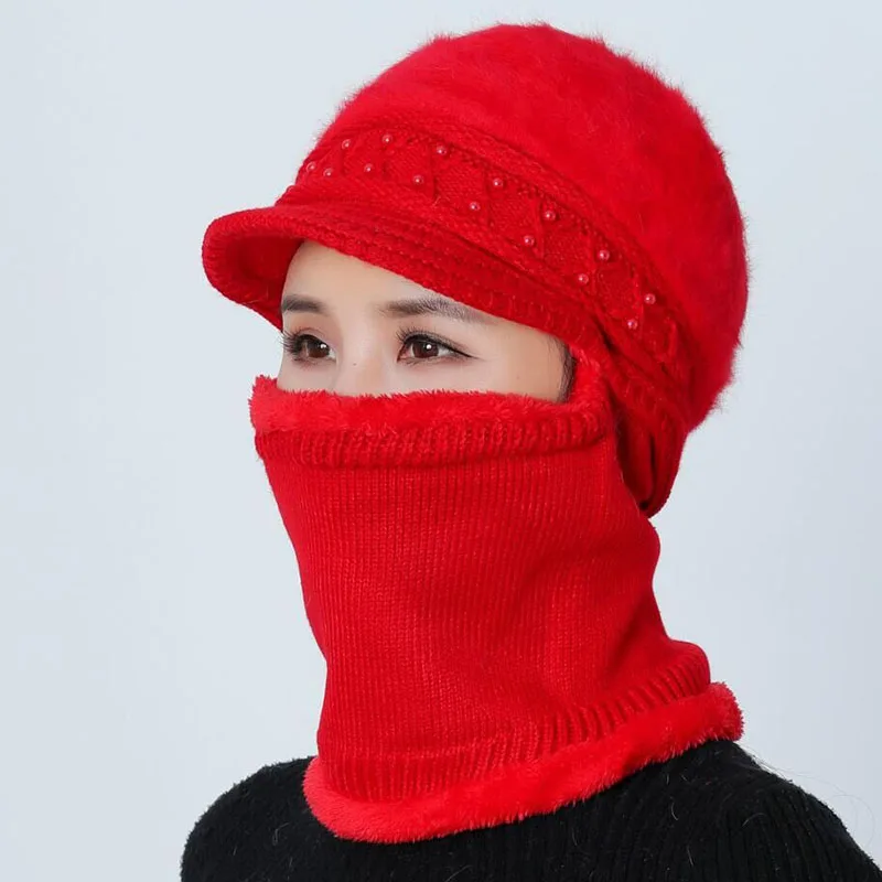 Зимний воротник женская вязаная шерстяная шапочка шапочки Балаклава маска для лица защита шеи Девушки Skullies шапочки многофункциональные Sn