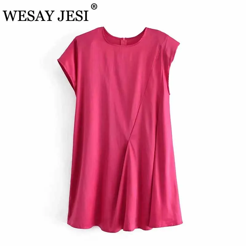 

WESAY JESI Women Clothing Dress TRAF ZA Fashion Asymmetry Vintage Dress WomanO-Neck Solid Color Casual Chic Loose Mini Dresses