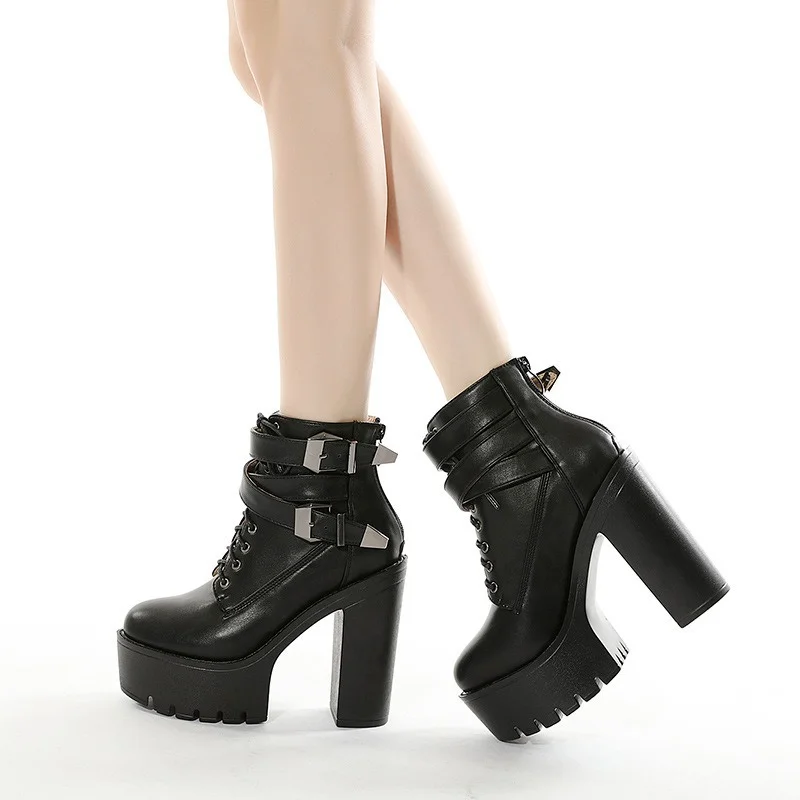 

Women's Short Boots Autumn and Winter New Solid Color Zipper Platform High Heels Comfortable Outdoor Waterproof Warm Boots 2021