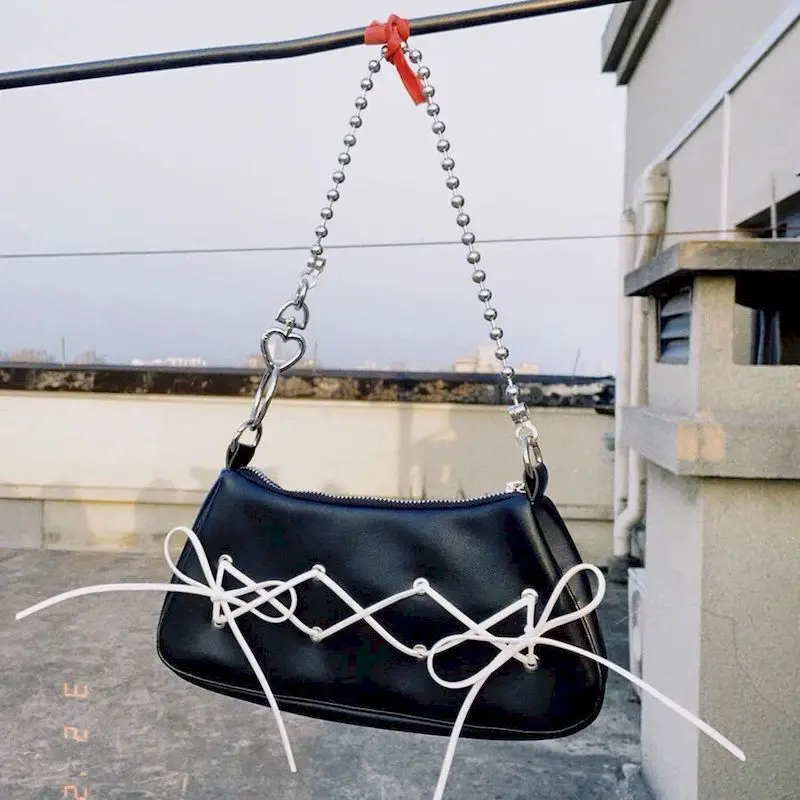 

Новинка 2021, женская сумка с бантом на подмышках, трендовая нишевая дизайнерская сумка в стиле Y2k, женская модная черная сумочка в стиле Харад...
