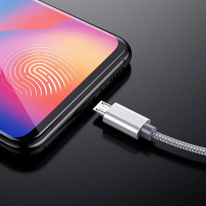 Металлическая нейлоновая оплетка микро USB кабель, рок USB кабель сплав данных зарядный кабель для samsung/Xiaomi/Meizu/huawei/htc android устройств - Цвет: Silver