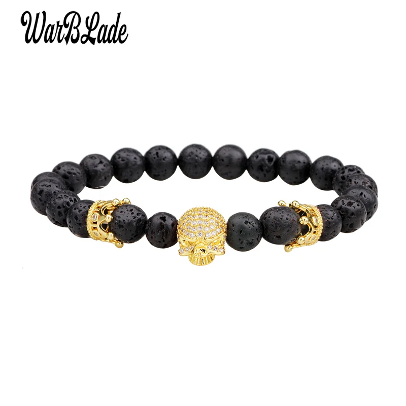 WarBLade новый браслет из натурального камня с микро каркасом и золотым черепом