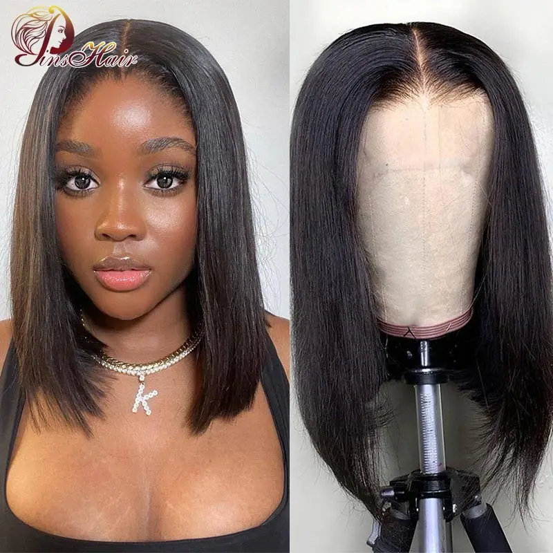 Straight Lace Front Human Hair Wigs Peruvian Short Bob Wig Natural Color Bob Wig For Black Women Pinshair Remy Hair 150% Density