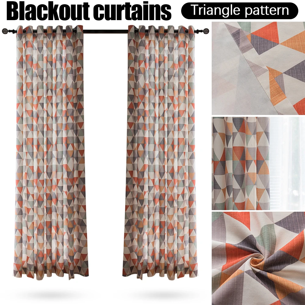 Светонепроницаемые оконные занавески s панель с треугольным узором люверсы