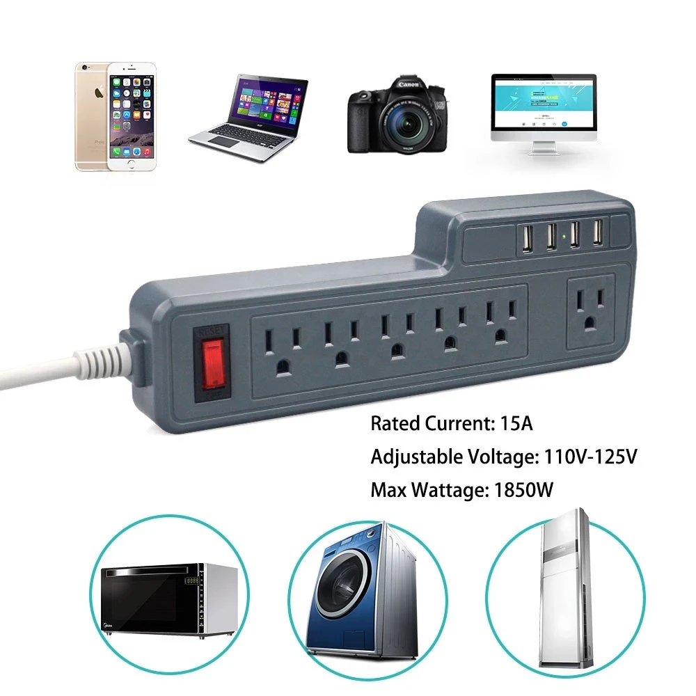 Сетевой фильтр с 6 розетками защита от перегрузки американской вилкой 4 USB разъема