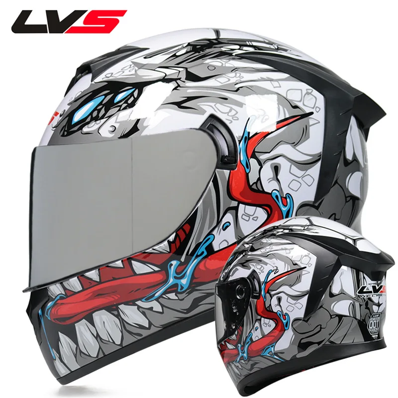 

Free Shipping LVS Full Face Racing Helmets Motorcycle Double Visor Inner Sun Lens Unisex Casco Moto Street Bike Helmet Dot Appro