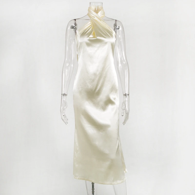 Сексуальное женское длинное атласное платье с открытой спиной винтажное