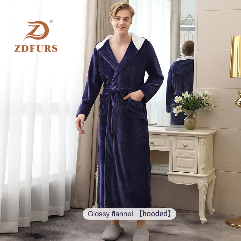 ZDFURS* зимний длинный фланелевый Халат большого размера 100 кг, утепленный теплый халат для женщин, женские длинные кимоно для мужчин
