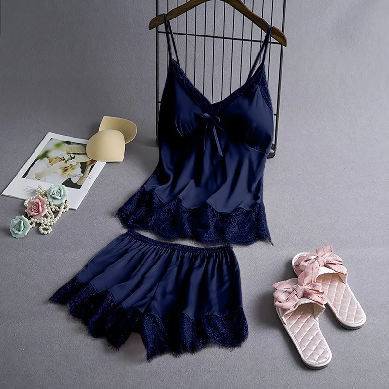 

2PC/Set For Women Pyjamas Sexy Lingerie Pijama Mujer Pizama Female Sets Satin & Lace Sleepwear Set