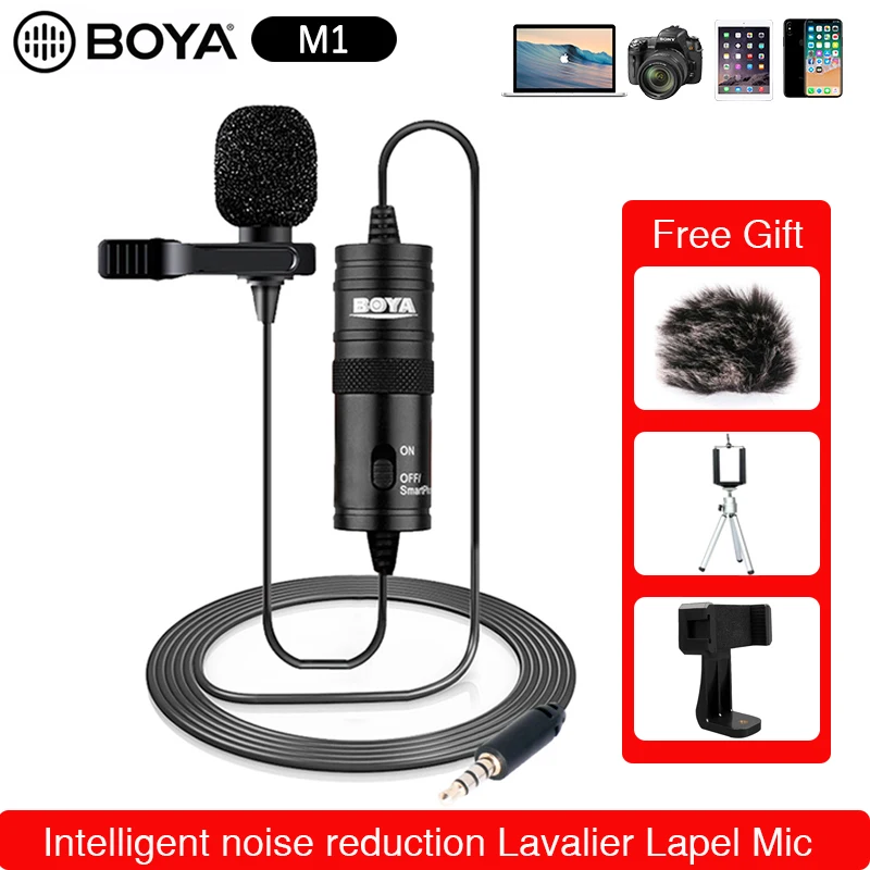 

BOYA BY-M1 Microphone 6m Clip-on Lavalier Mini Audio 3.5mm Collar Condenser Lapel Mic for recording Canon / iPhone DSLR Cameras