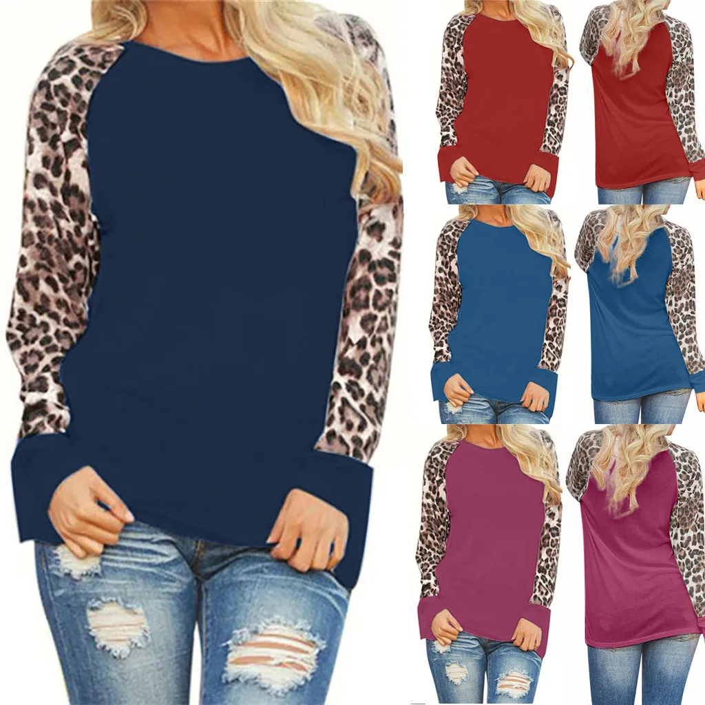 MISSOMO Leopard t shirt women Pullovers Tops Long Sleeve Ladies T-Shirt Oversize Harajuku O-neck Plus Size tee femme | Женская одежда