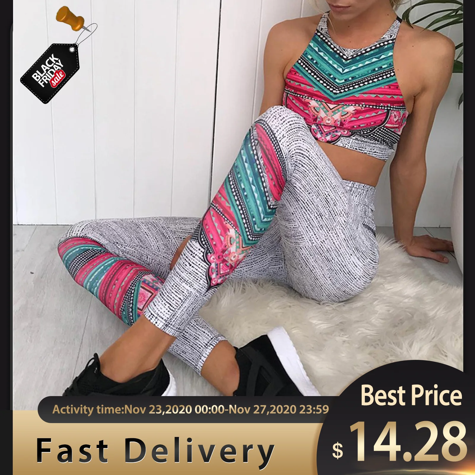 Женский спортивный костюм из 2 предметов комплект для йоги с цветочным принтом