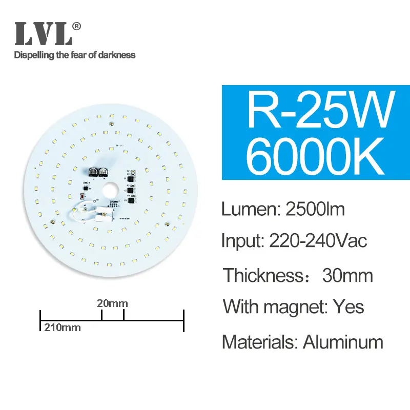 R-25W-6000K Светодиодный модуль светильник 220V 230V 240V 6W 10W 18W 25W 40W магнитное заменить лампы для проектора светильник ing источник для модернизации потолочный светильник - Цвет: R-25W-6000K