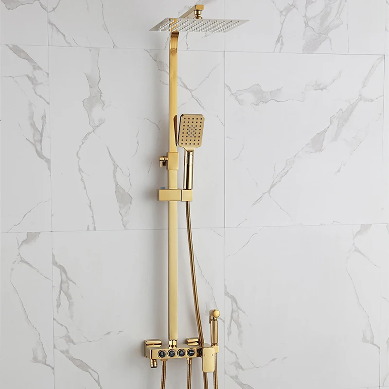 Дождевой смеситель для душа Rozin латунь золотистый цвет набор ванной комнаты кран