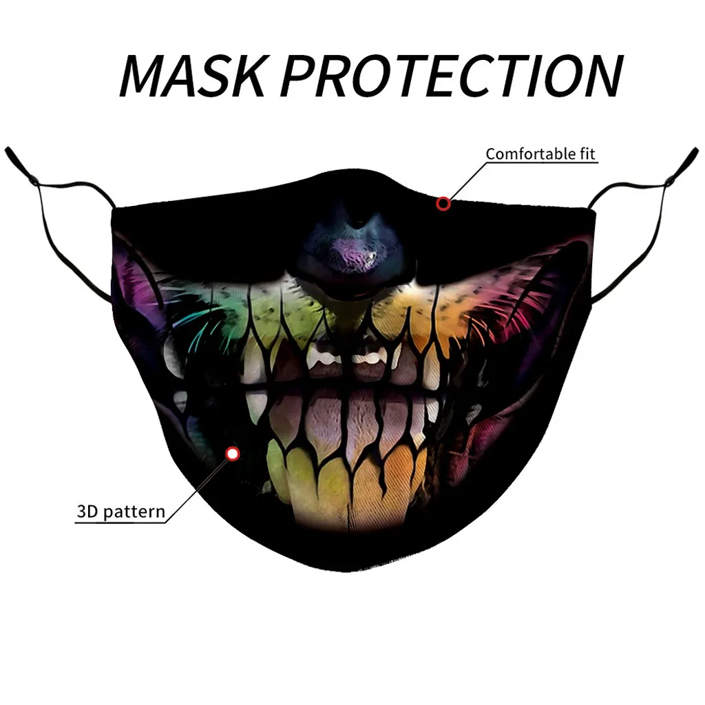 

Fashion Reusable Mouth Mask Halloween Funny Face Print Adult Maks Washable Windproof Breathable With Gasket Mouth Mascarilla