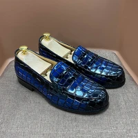 new genuine cow leather men causal loafer shoes mens flats luxury crocodile pattern patent leather slip on formal men loafers
