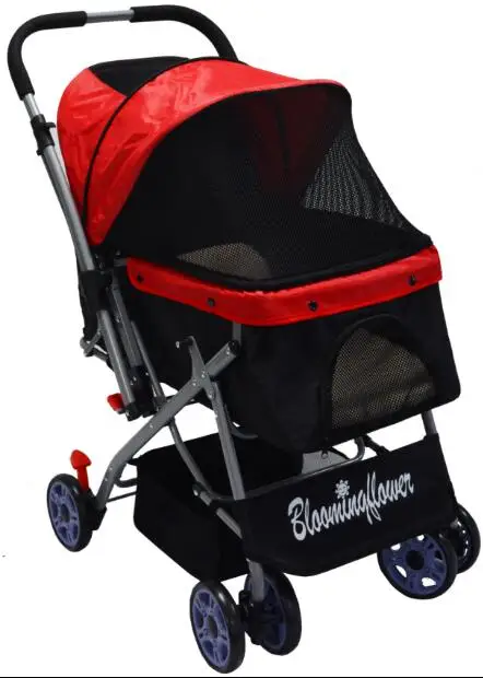 

Four Wheel Pet Stroller for Cat Dog and More Foldable Carrier Strolling Cart Multiple Colors