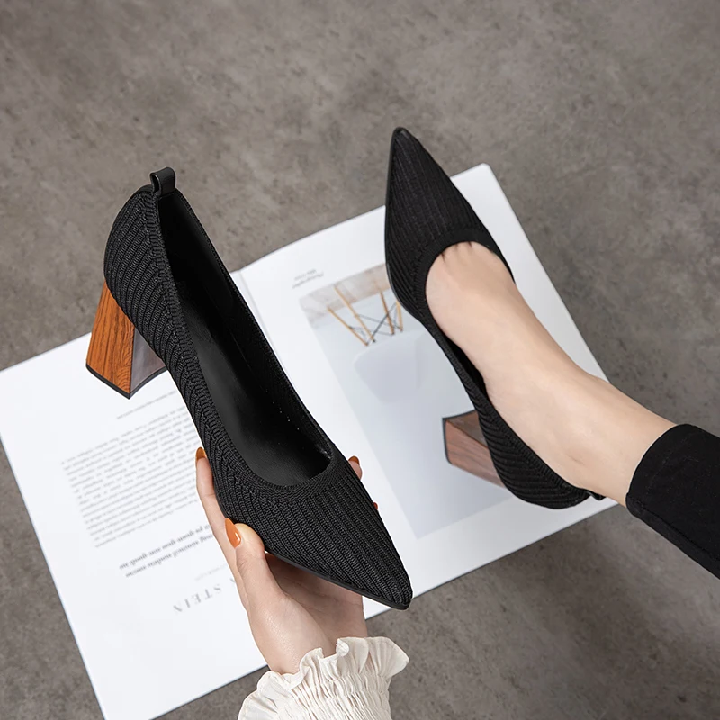 

comemore 2021 new mesh breathable high-heels high-quality fabric shallow Pointed Toe Party summer womens shoes Zapatillas Mujer