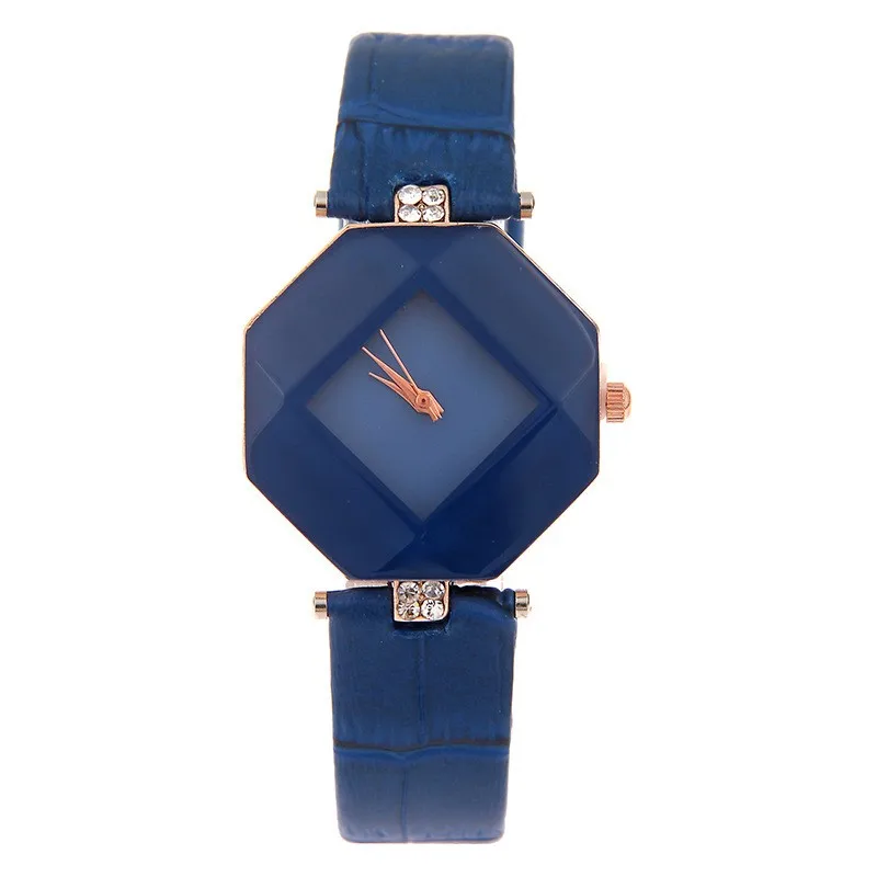Повседневные женские часы огранка камня геометрия кристалл кожаный ремешок