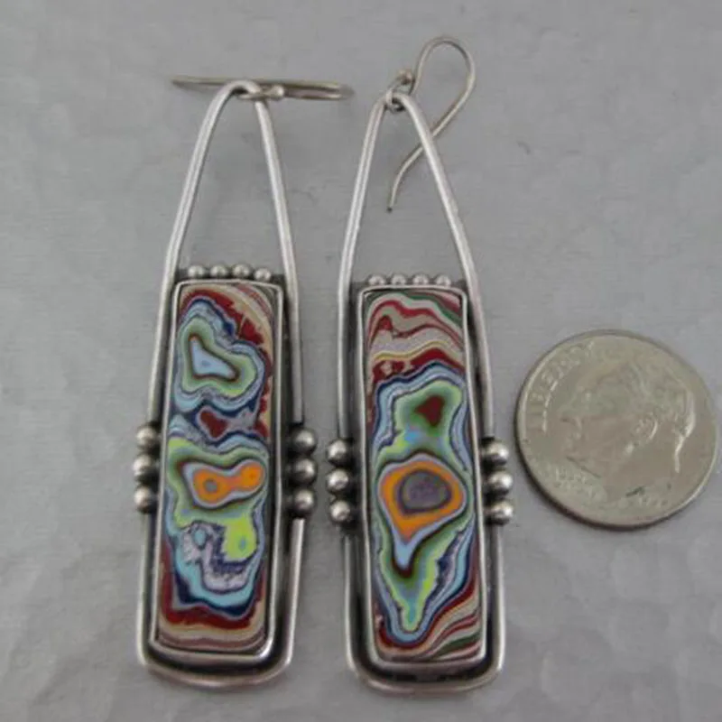 Vintage Water Drop Colorful Resin Stone Earrings Boho Jewelry Spiral Marbling Pattern Big Dangle for Women | Украшения и