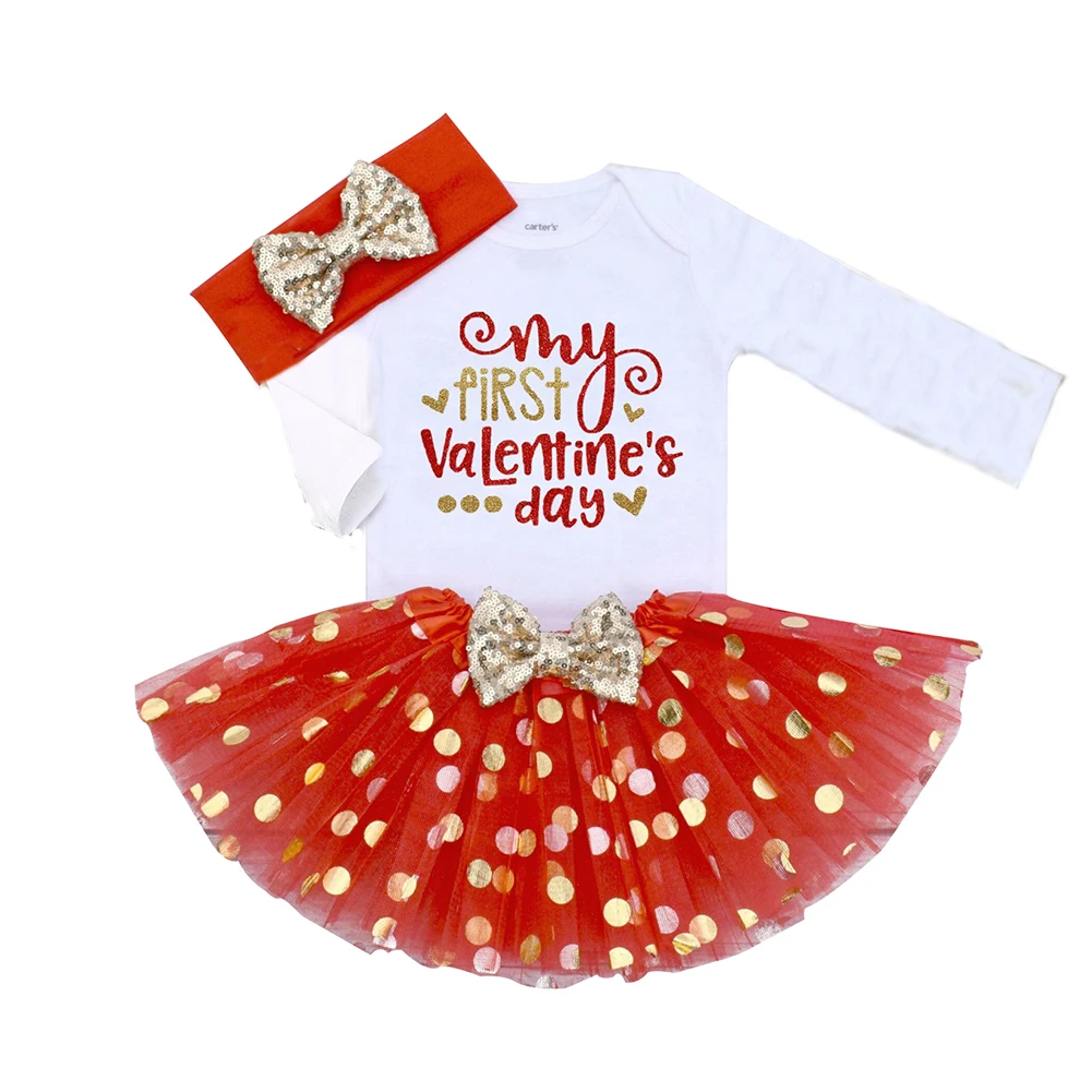 Новинка 2020 года комплект одежды для маленьких девочек с надписью My First Valentine's Day