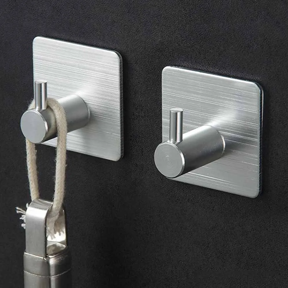 

Punch-free Stainless Steel Hook Wall-mounted 304 No Punch-free Clothes Hook Bathroom Bathrobe Hardware Holders Rack Kitchen
