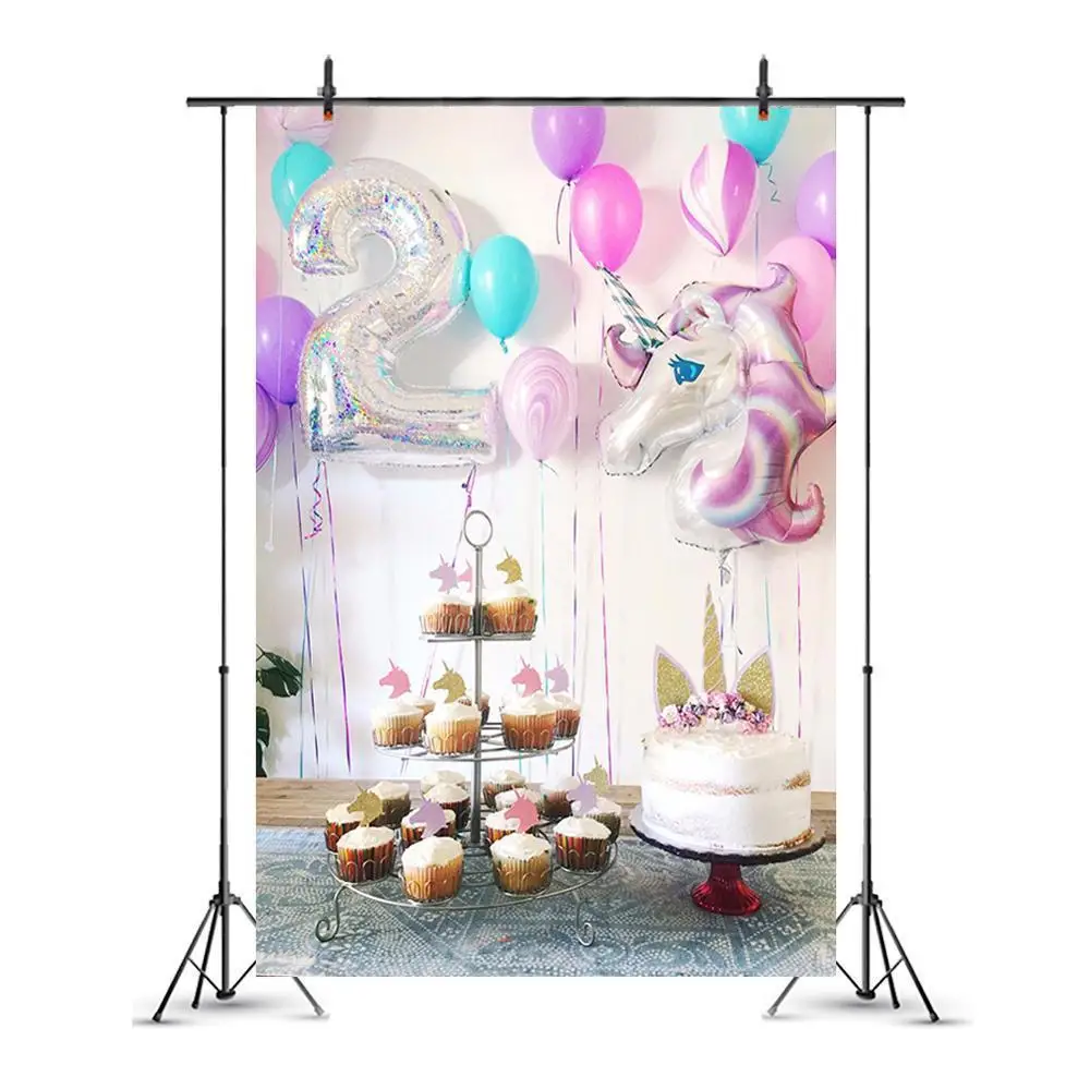 Фон для фотосъемки новорожденных с изображением одного года торта и воздушного